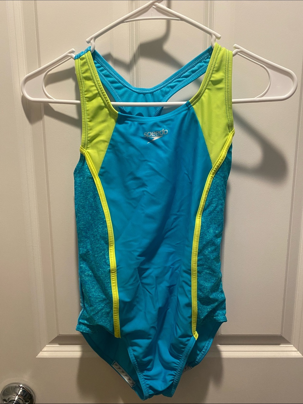 Speedo Teal and Lime Racerback Girls' One-Piece Swimsuit EUC